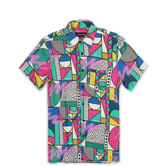Reason Brand Compose Geometric All Over Print Button Down NWT Size XL BS-2919 - Picture 1 of 4